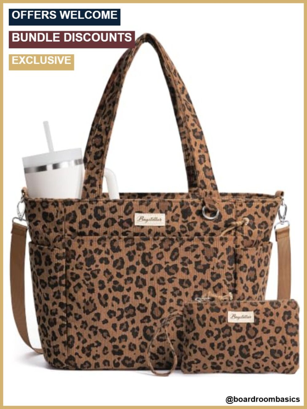 Corduroy Tote Bag Lightweight Women Work Laptop Purse Fits 40oz Tumbler